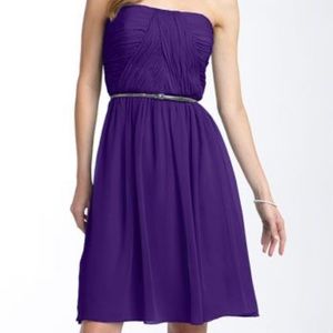 Donna Morgan Purple Chiffon Strapless Dress short